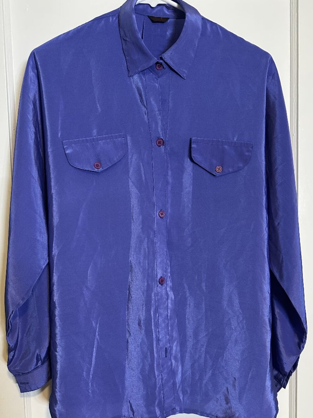 Vintage Anna & Frank silk satin utility button-up blouse, Sz L